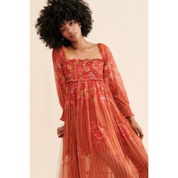 Free People Angel Eyes Maxi Dress Womens M Whimsy Fairy Floral Boho Chic Prairie - Picture 1 of 9